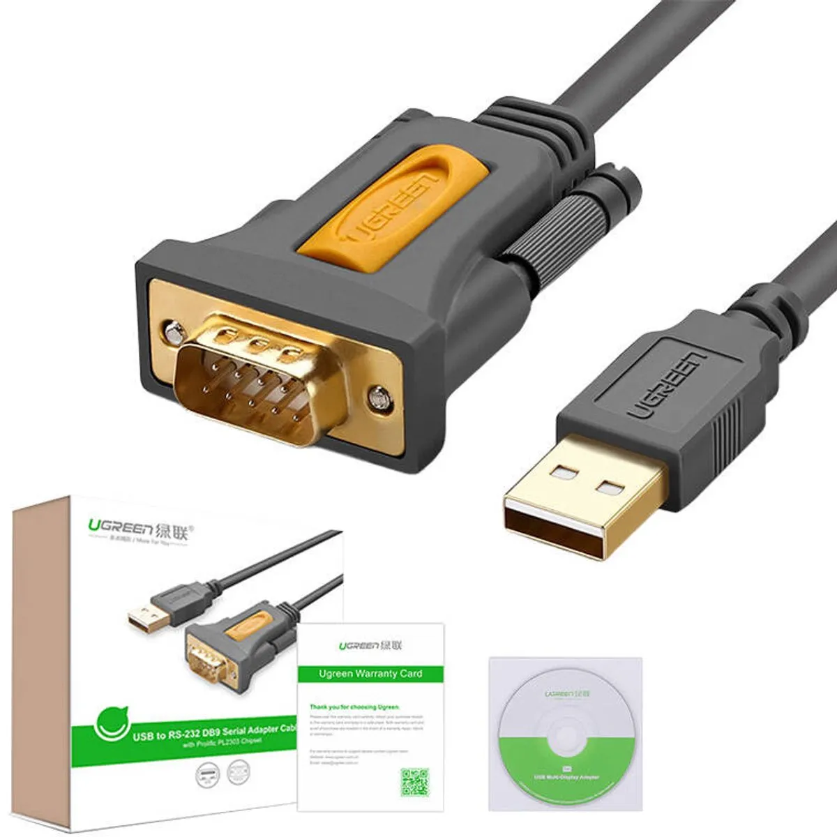 UGREEN UGR-20222 USB naar RS-232 Serieel Adapter 9-pins - 2m - Zwart
