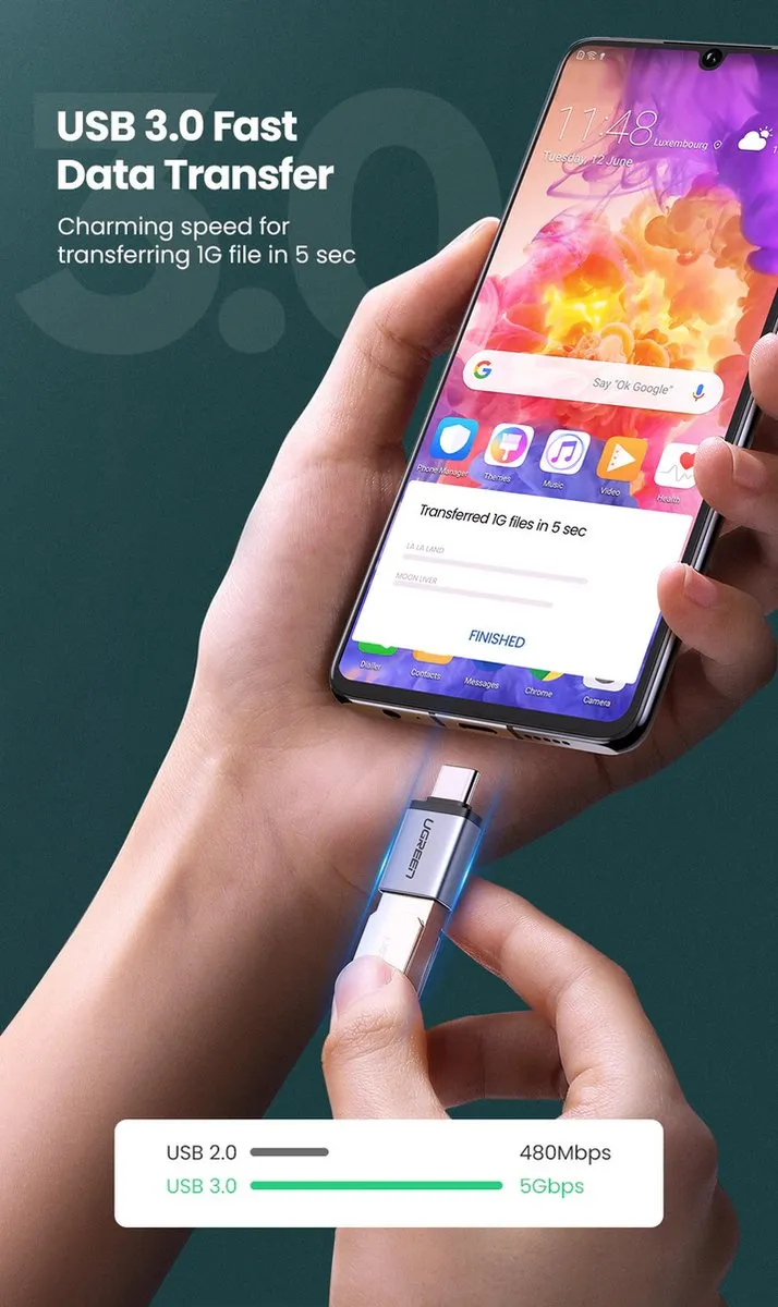 UGreen US270-50283 USB-C naar USB-A Adapter - OTG - Zilver/Grijs