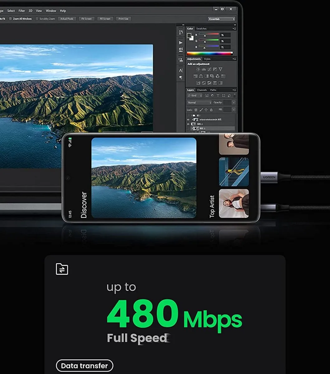 UGREEN Gevlochten USB-A naar USB-C Kabel 3A Fast Charge 1 Meter Wit