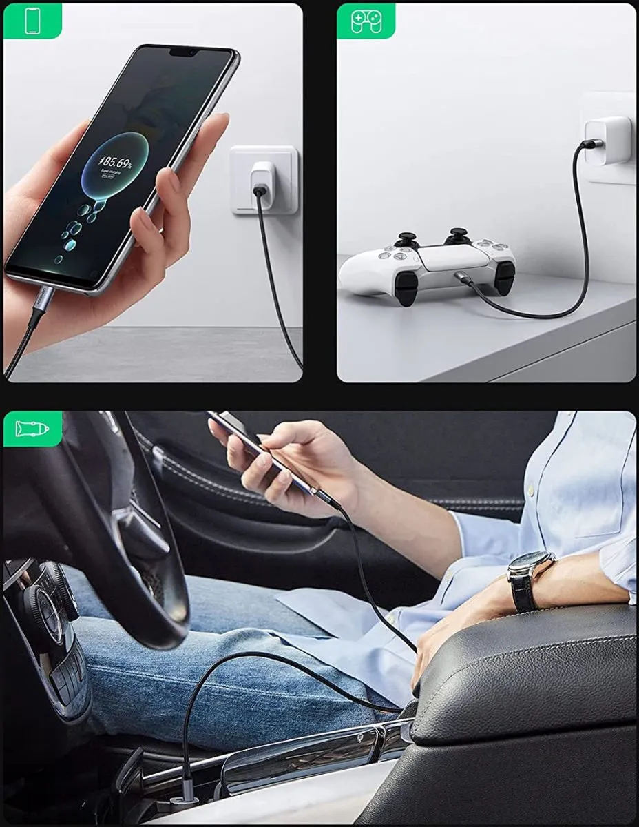 UGREEN Gevlochten USB-A naar USB-C Kabel 3A Fast Charge 1 Meter Wit