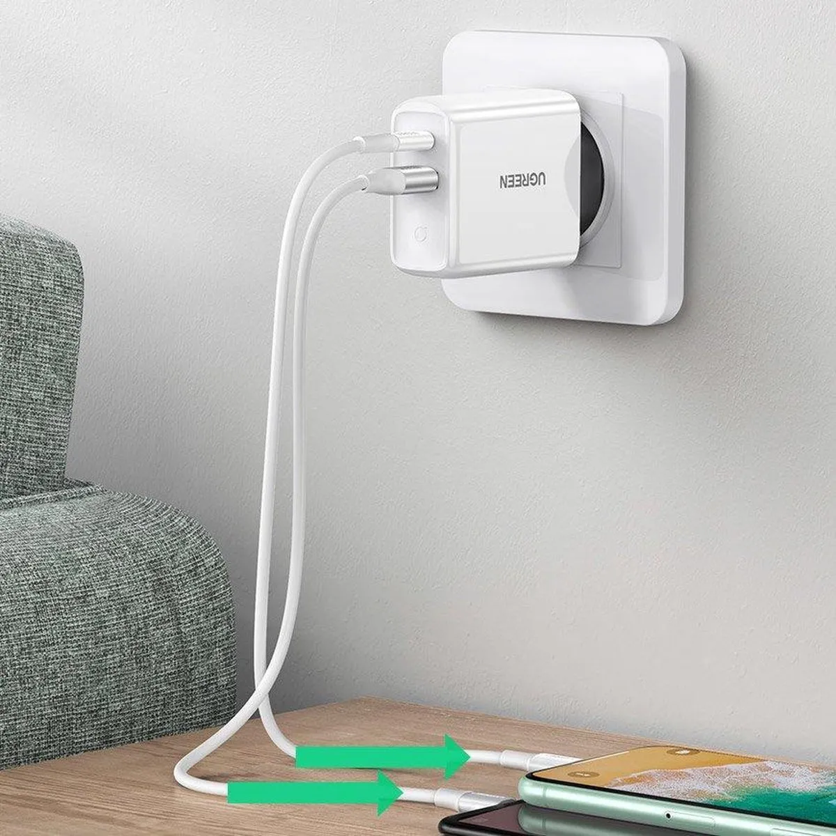 Ugreen USB-C/USB 36W Power Delivery Oplader - Wit