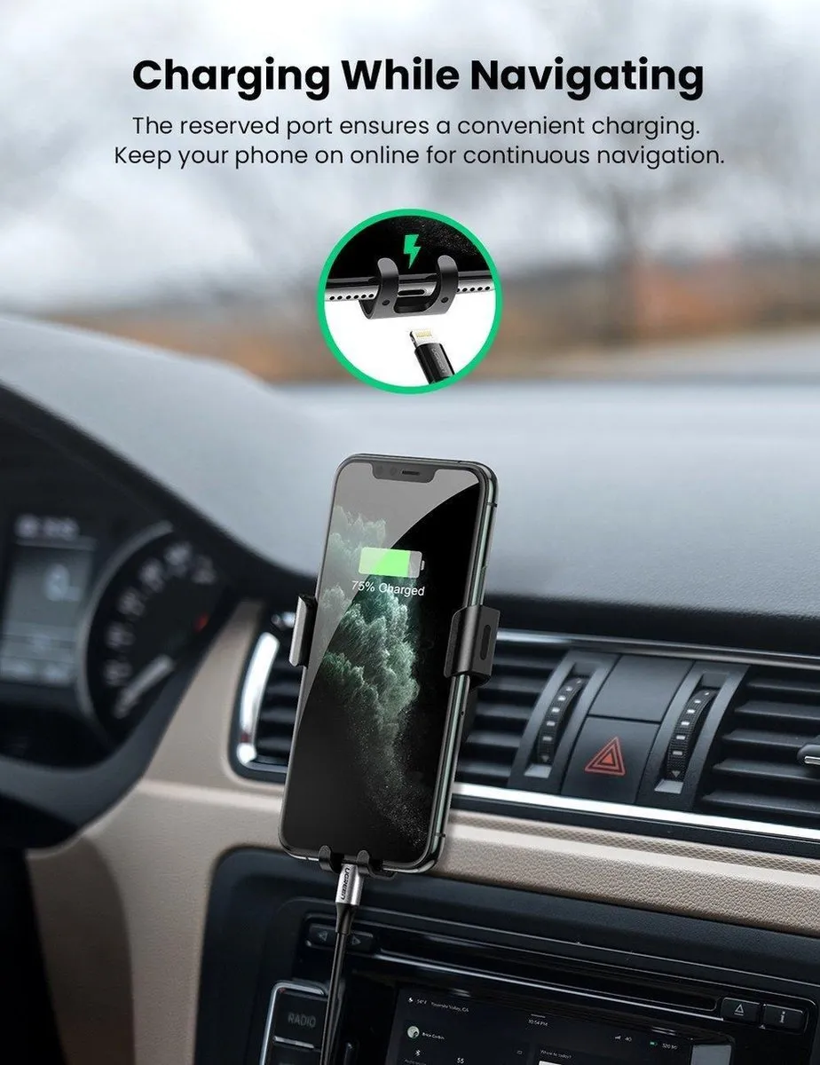 Ugreen Gravity Drive Telefoonhouder Ventilatierooster Auto - Zwart