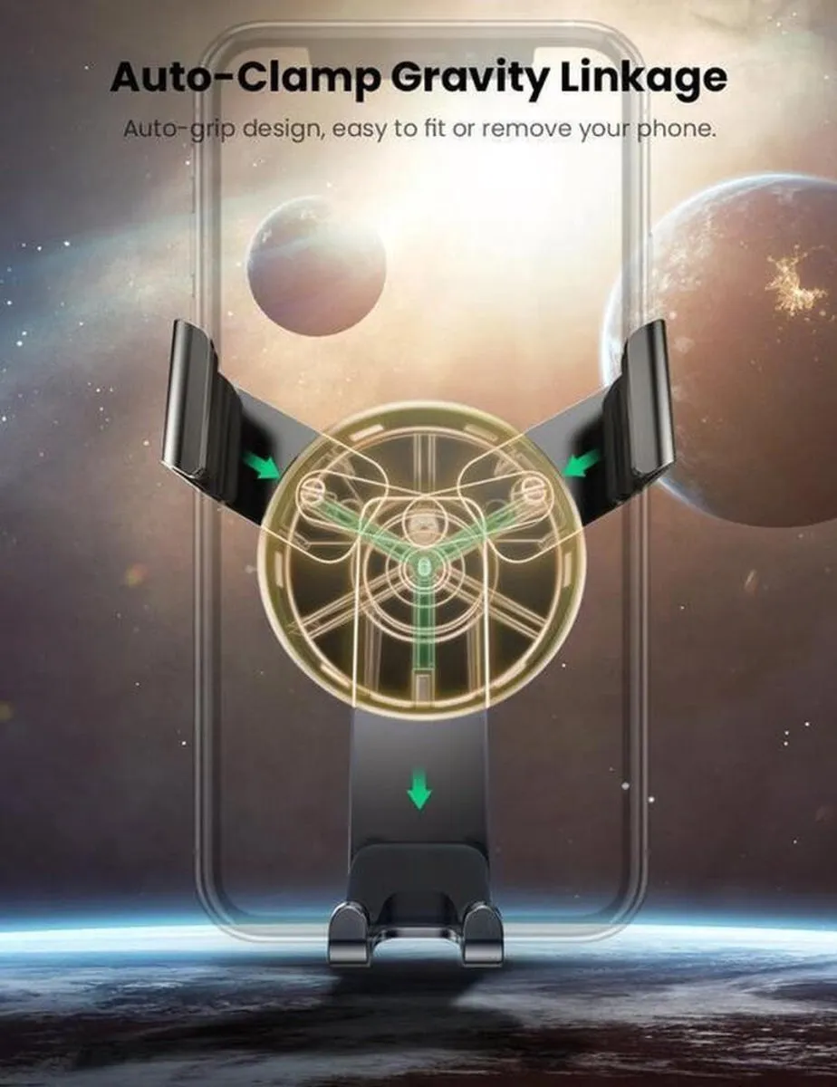 Ugreen Gravity Drive Telefoonhouder Ventilatierooster Auto - Zwart