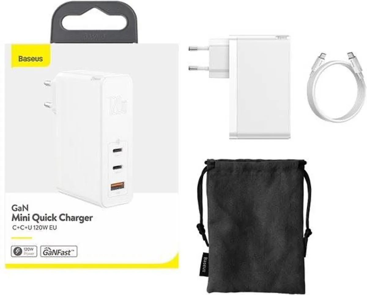 Baseus GaN2 Pro 120W Oplader - 3x USB-C - Wit - afbeelding 6 van 6
