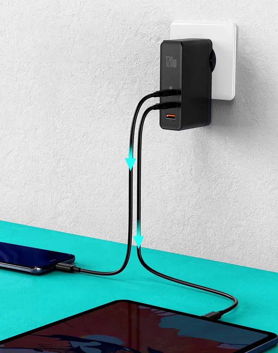 Baseus GaN2 Pro 120W Oplader - 3x USB-C - Wit