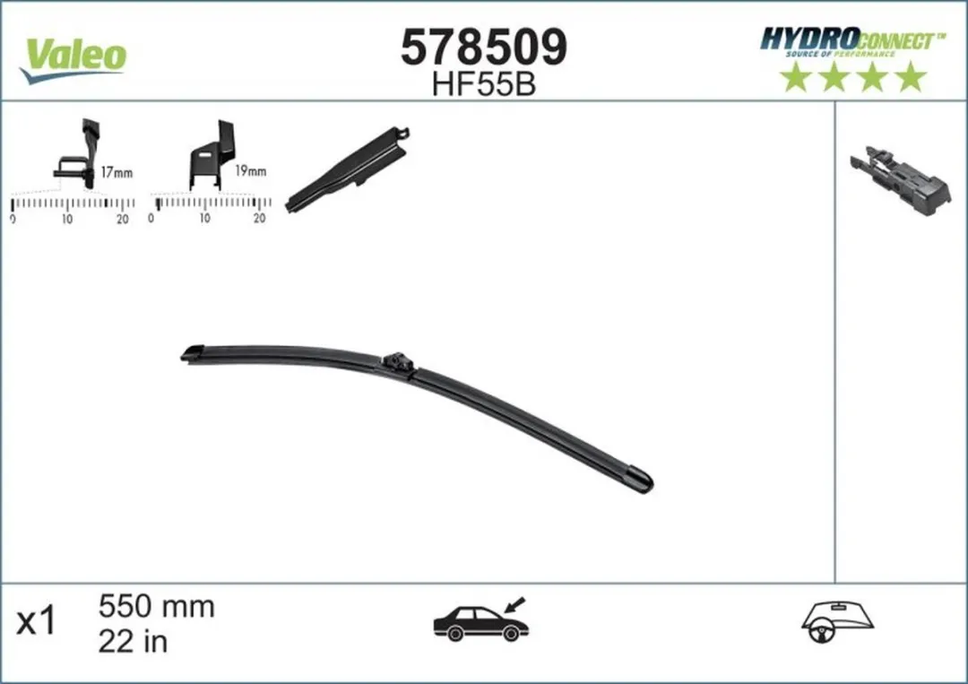 Valeo Hydroconnect HF55B Ruitenwisserblad 55cm - Zwart
