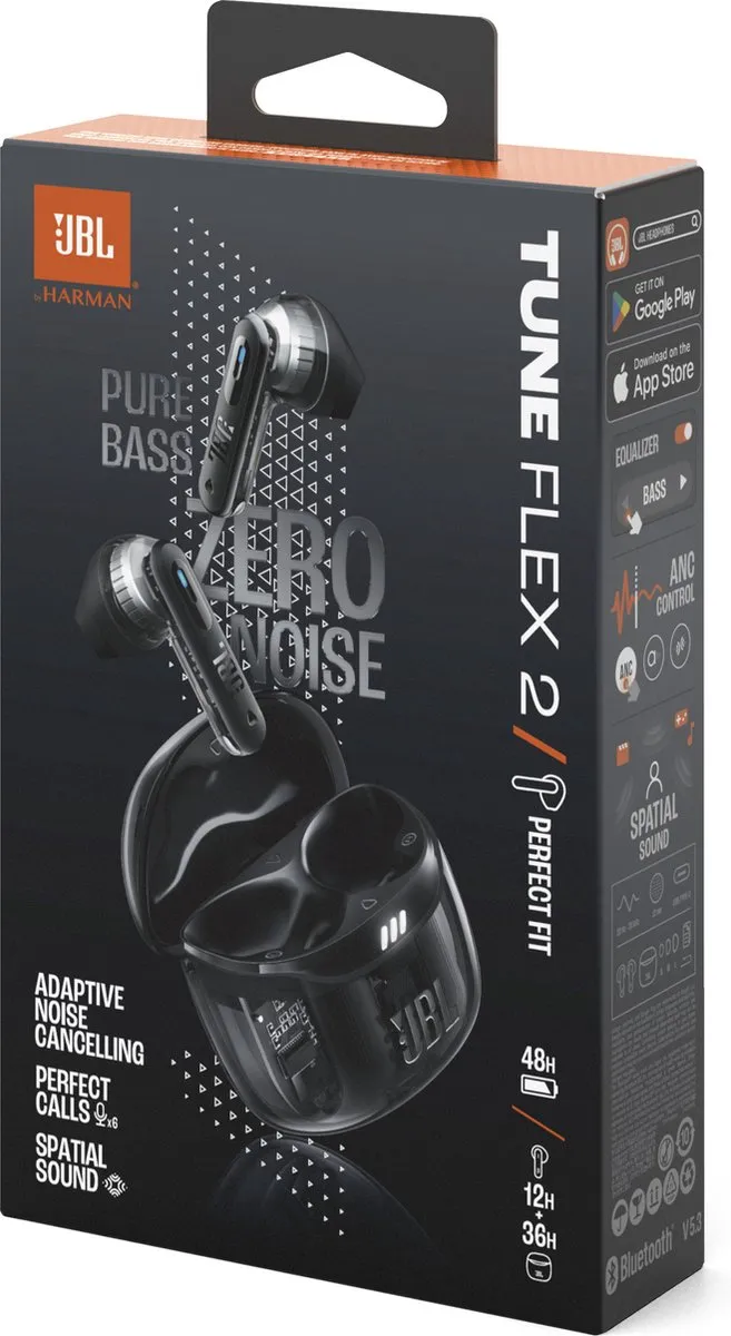 JBL Tune Flex 2 TWS Oordopjes - 48 uur - IP54 - Ghost Black