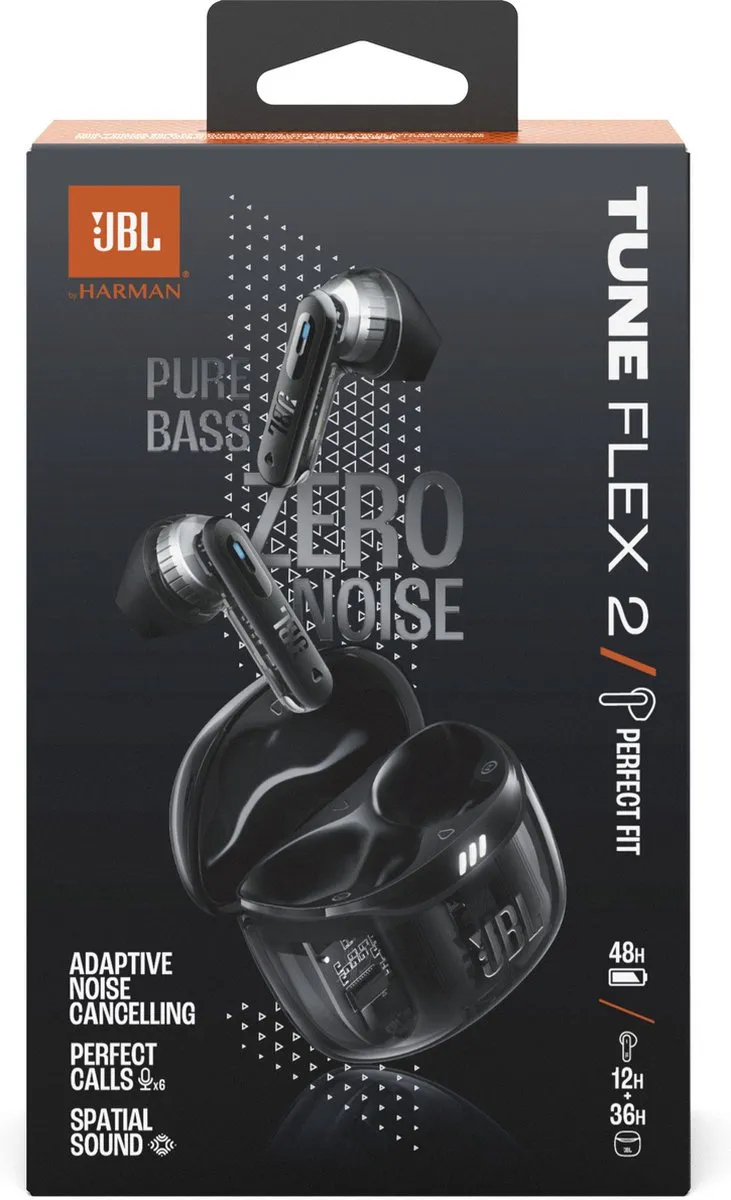 JBL Tune Flex 2 TWS Oordopjes - 48 uur - IP54 - Ghost Black