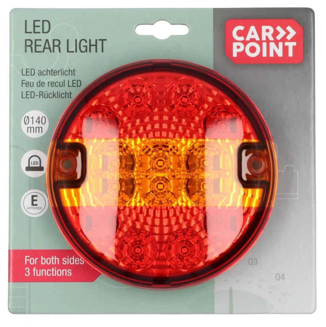 Carpoint LED Achterlicht 12/24V - 3 Functies - Ø140mm - Zwart