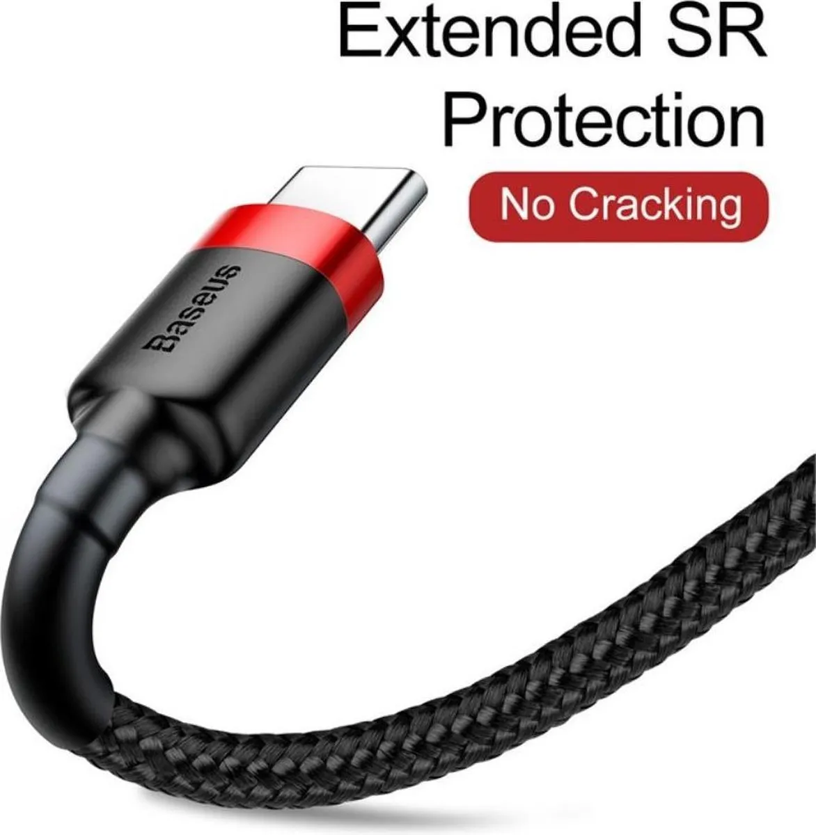 Baseus 65-001 USB-C Kabel 1m - Zwart/Rood - afbeelding 6 van 6