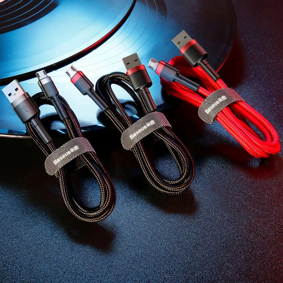 Baseus Cafule Micro-USB Gevlochten Kabel 2m - Rood/Zwart