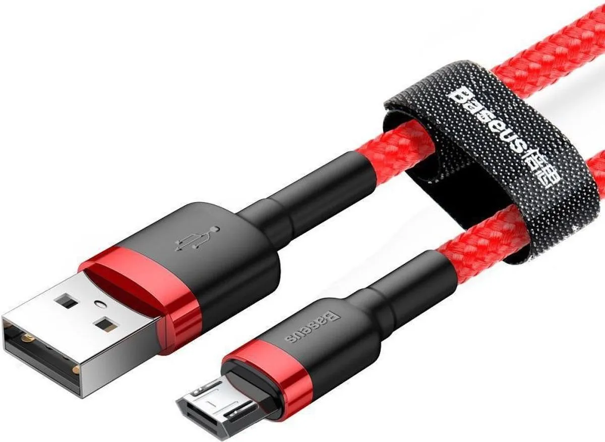 Baseus Cafule Micro-USB Gevlochten Kabel 2m - Rood/Zwart