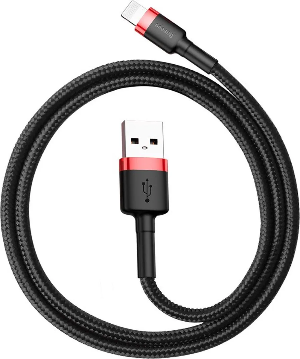 Baseus USB naar Lightning Kabel 0.5m 2.4A - Zwart/Rood