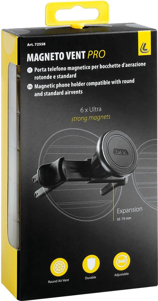Lampa Magneto Vent Pro Telefoonhouder 7.2 Inch - Zwart