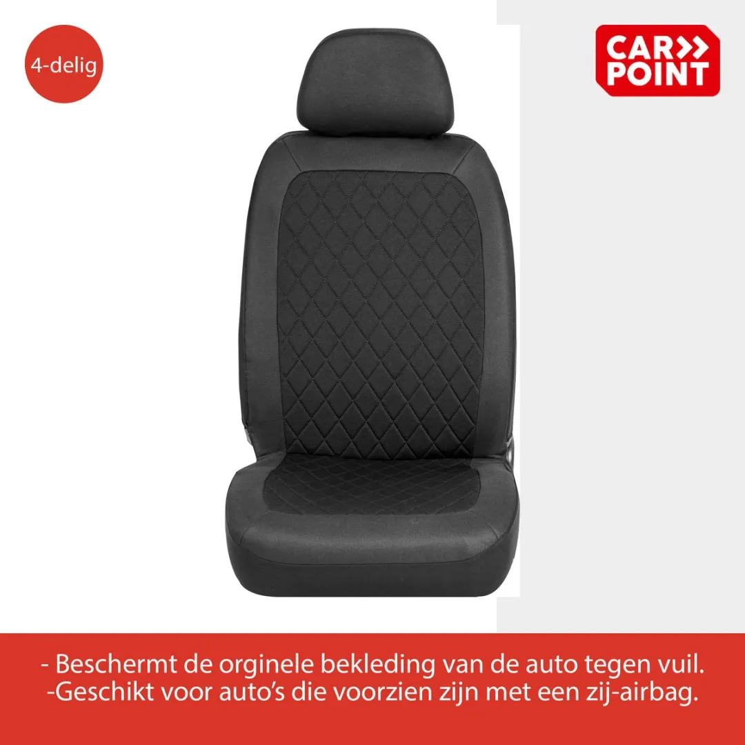 Carpoint Stoelhoezen Nice 4-Delig - 2 Stuks - Zwart/Zwart Geruit