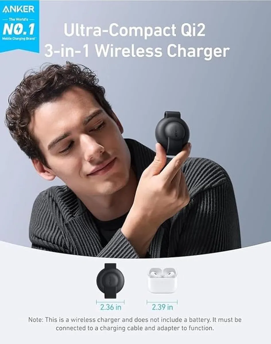 Anker MagGo 3-in-1 B25M8H11 Draadloos Snellader - 15W - Zwart