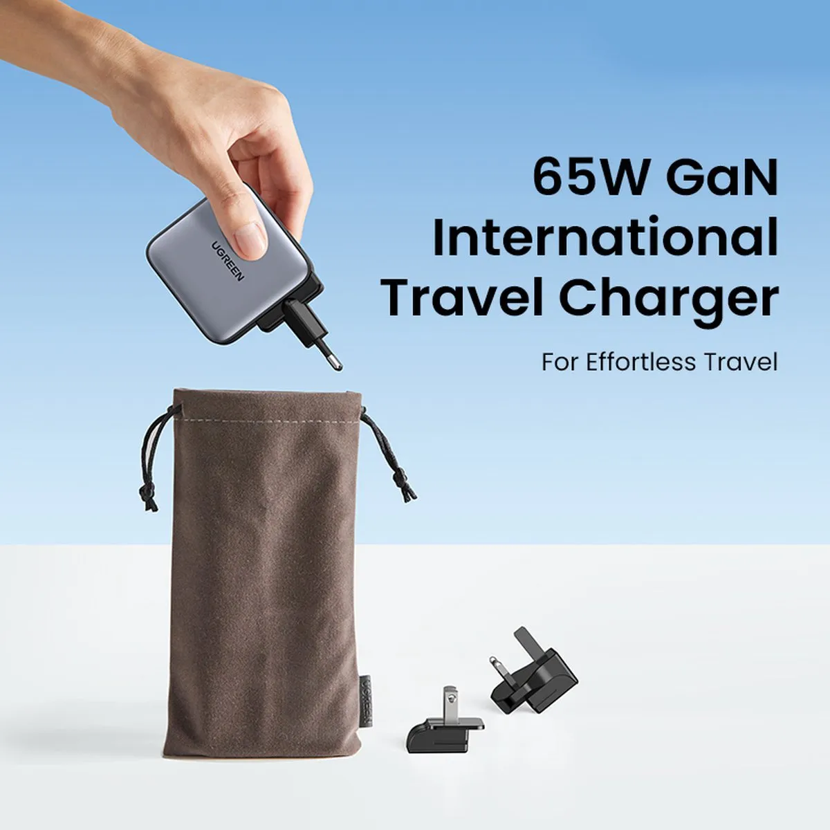 Ugreen GaN CD296 Reislader 65W - 3x USB-C - Zwart/Grijs