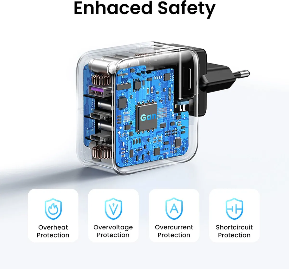 Ugreen GaN CD296 Reislader 65W - 3x USB-C - Zwart/Grijs