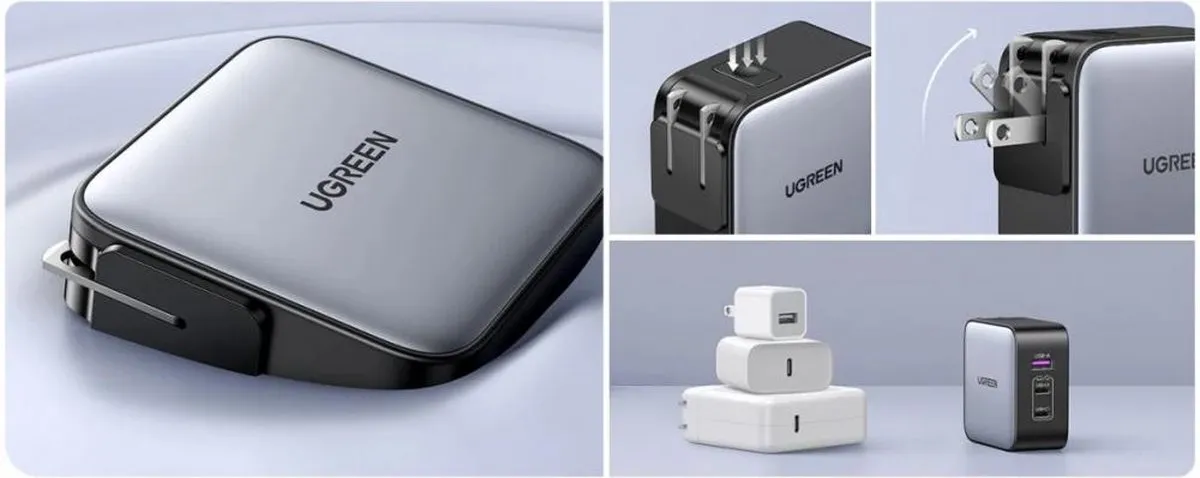 Ugreen GaN CD296 Reislader 65W - 3x USB-C - Zwart/Grijs