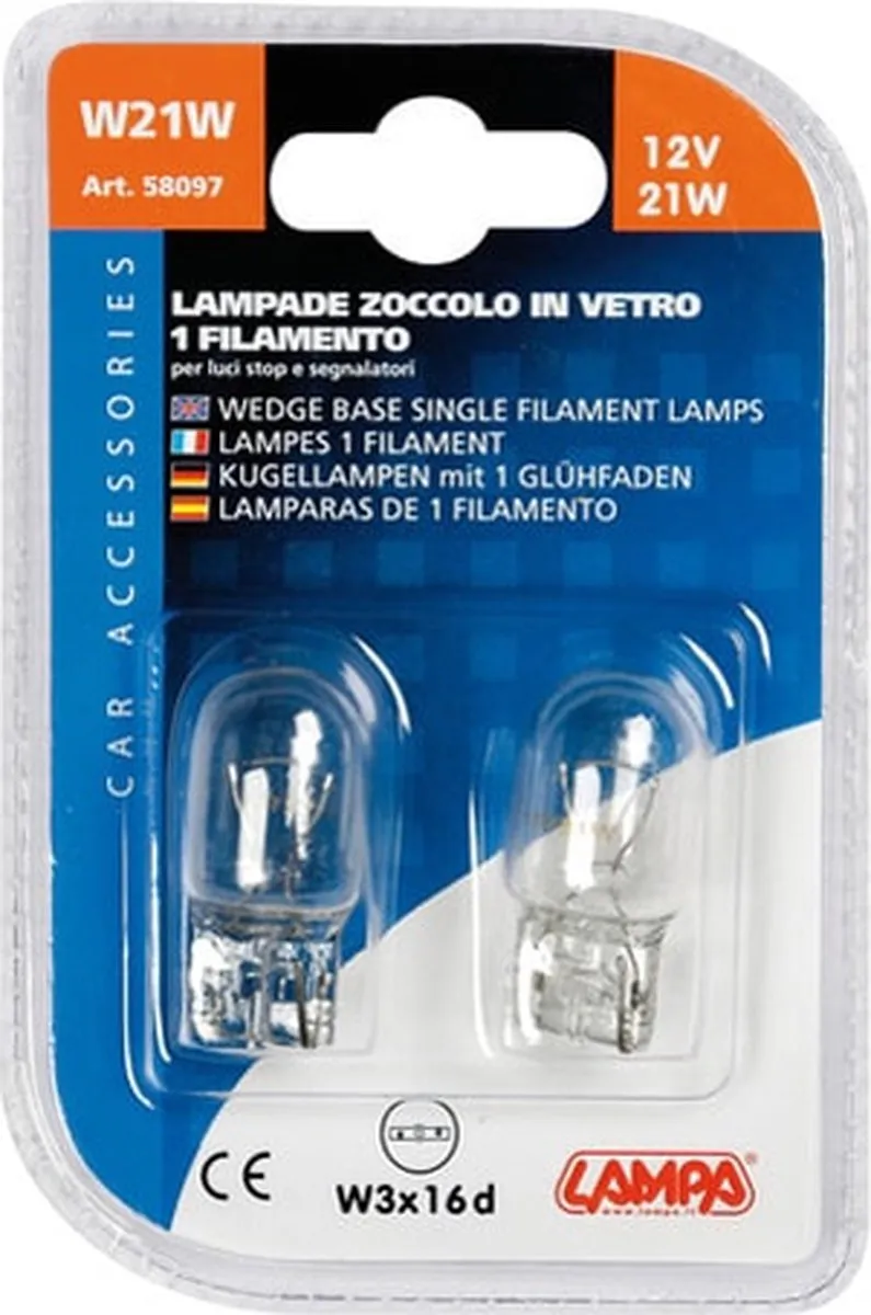 Lampa 12V W21W W3x16d Set - 2 Stuks - Wit