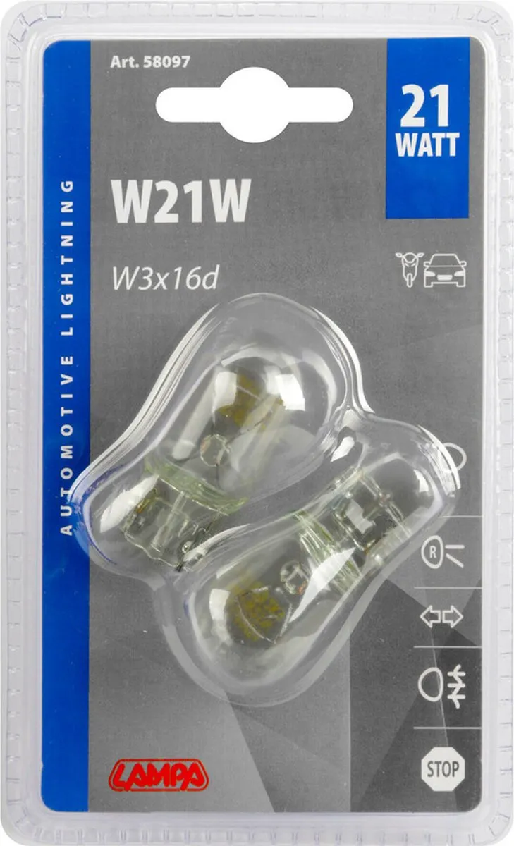 Lampa 12V W21W W3x16d Set - 2 Stuks - Wit