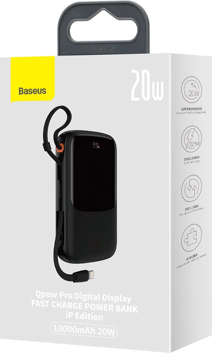 Baseus Qpow Pro Overseas Edition Powerbank 10000mAh 20W - Zwart - afbeelding 6 van 6