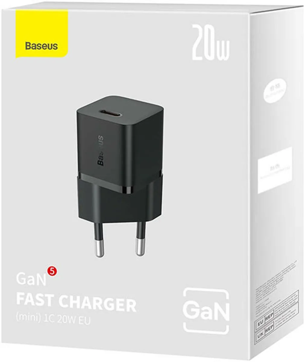 Baseus GaN5 CCGN050101 USB-C Laadblok 20W - Zwart