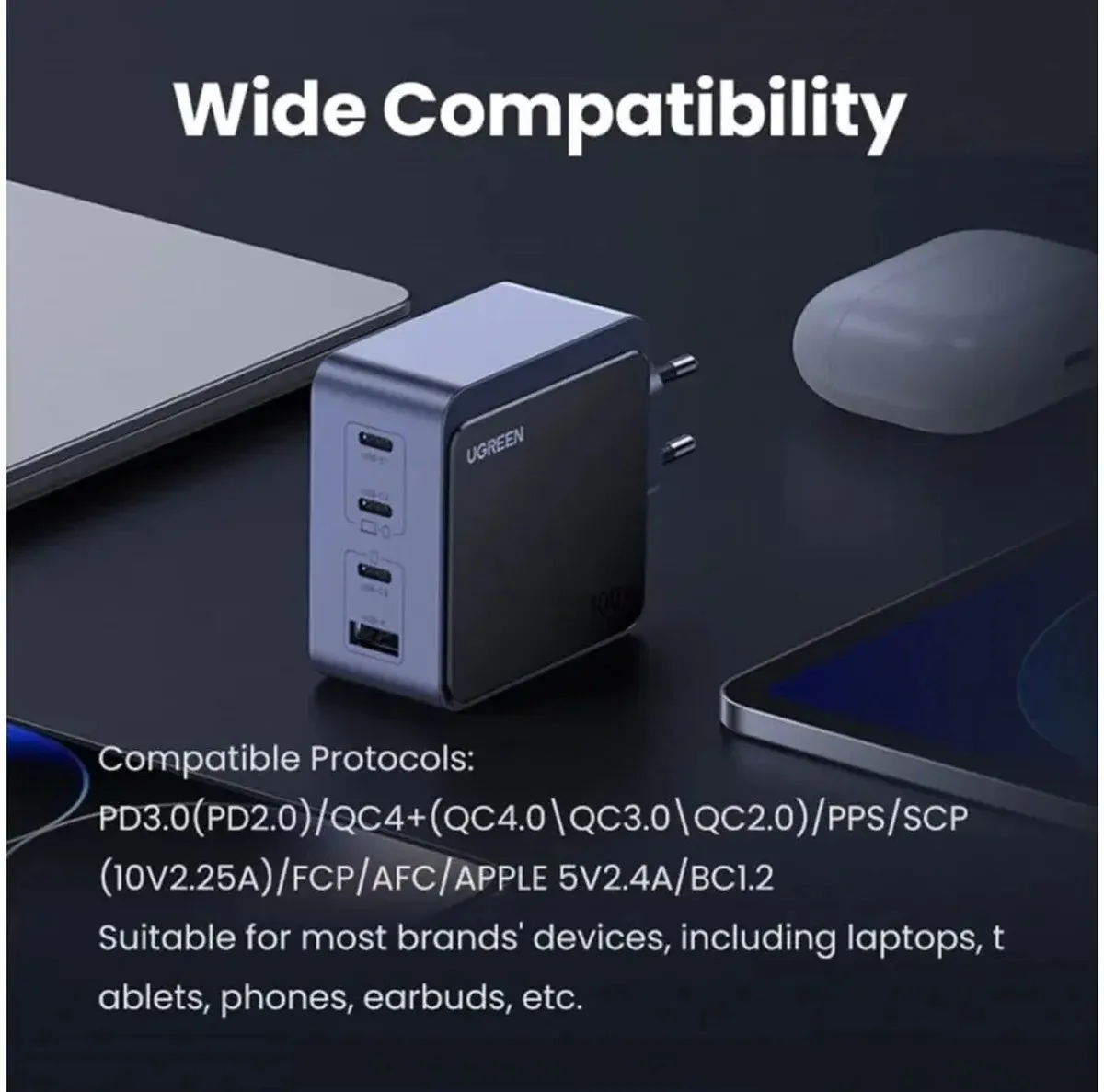 UGREEN Nexode Air 100W GaN Snellader - 4x USB-C/USB - Grijs