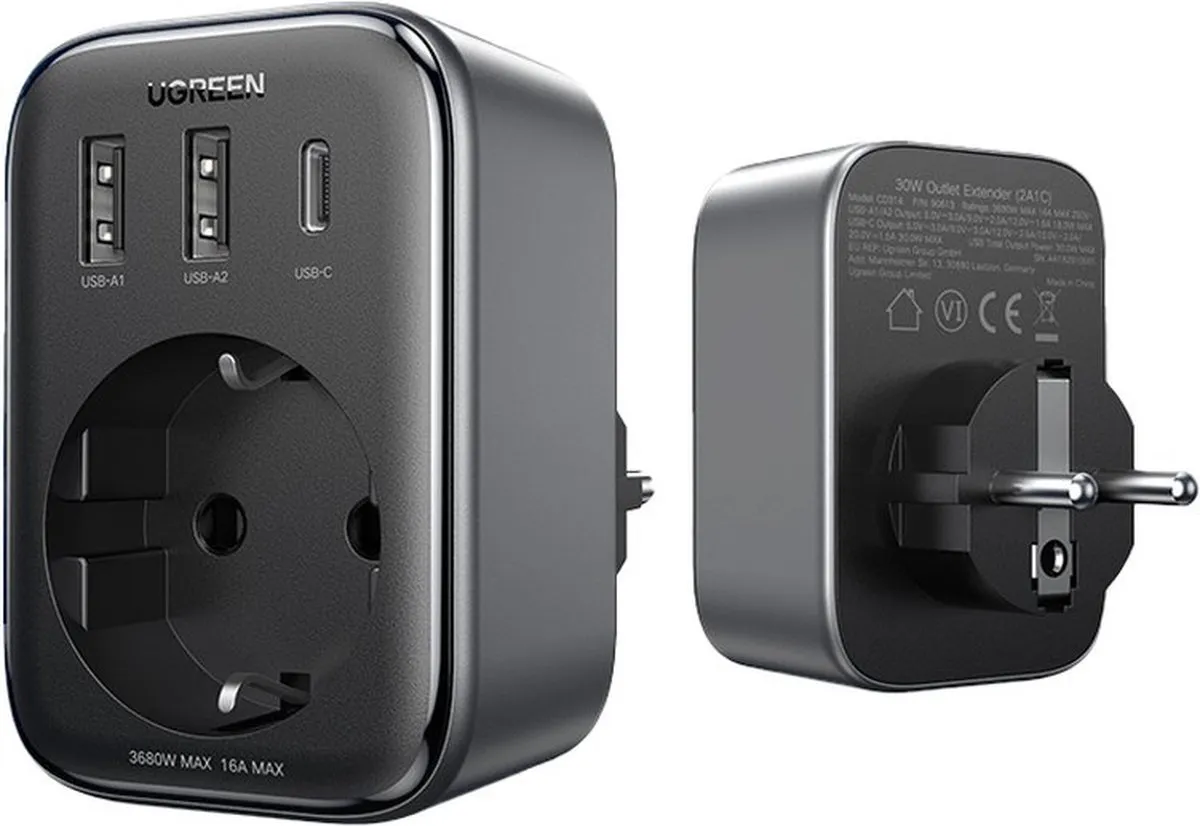 Ugreen CD314 4-in-1 Oplader 30W - USB-C/A - Zwart - afbeelding 6 van 6