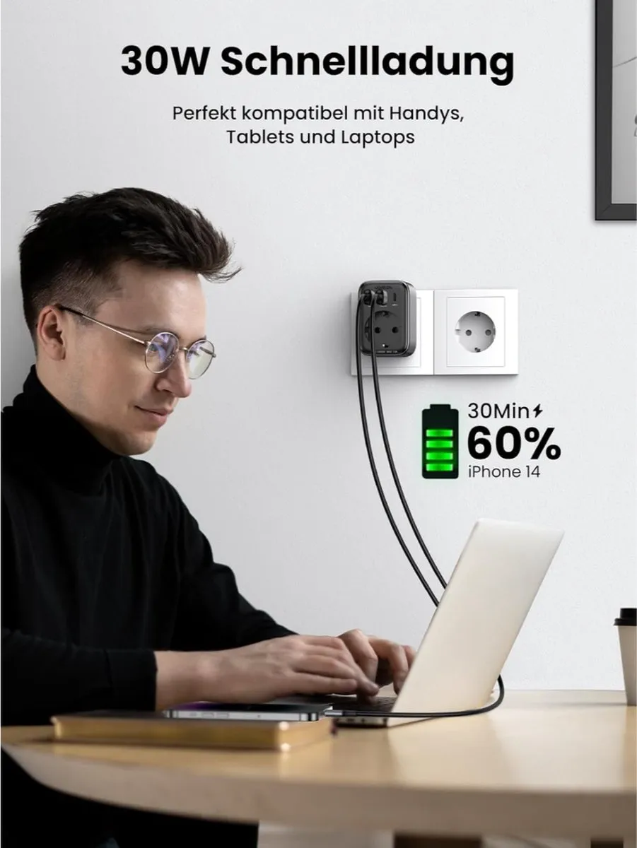 Ugreen CD314 4-in-1 Oplader 30W - USB-C/A - Zwart