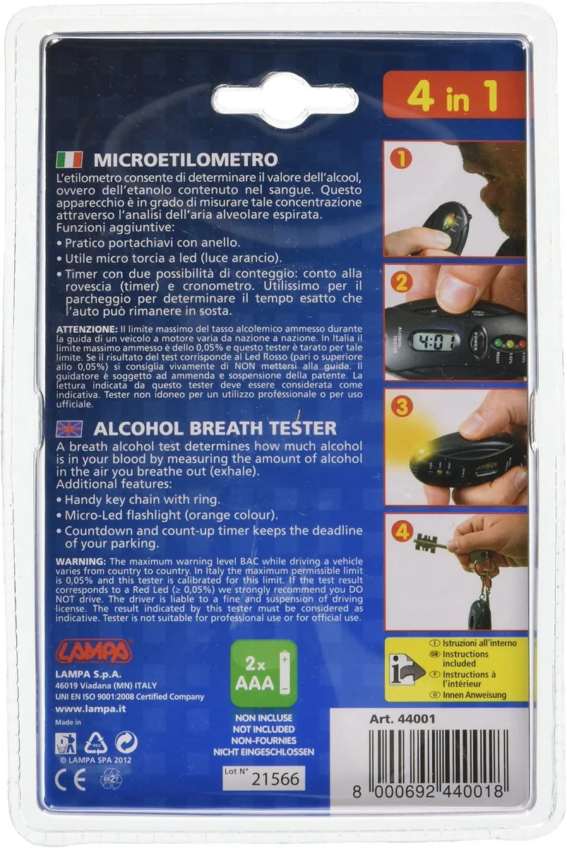 Lampa Basic 4-in-1 Alcoholtester - Zaklamp & Parkeertimer