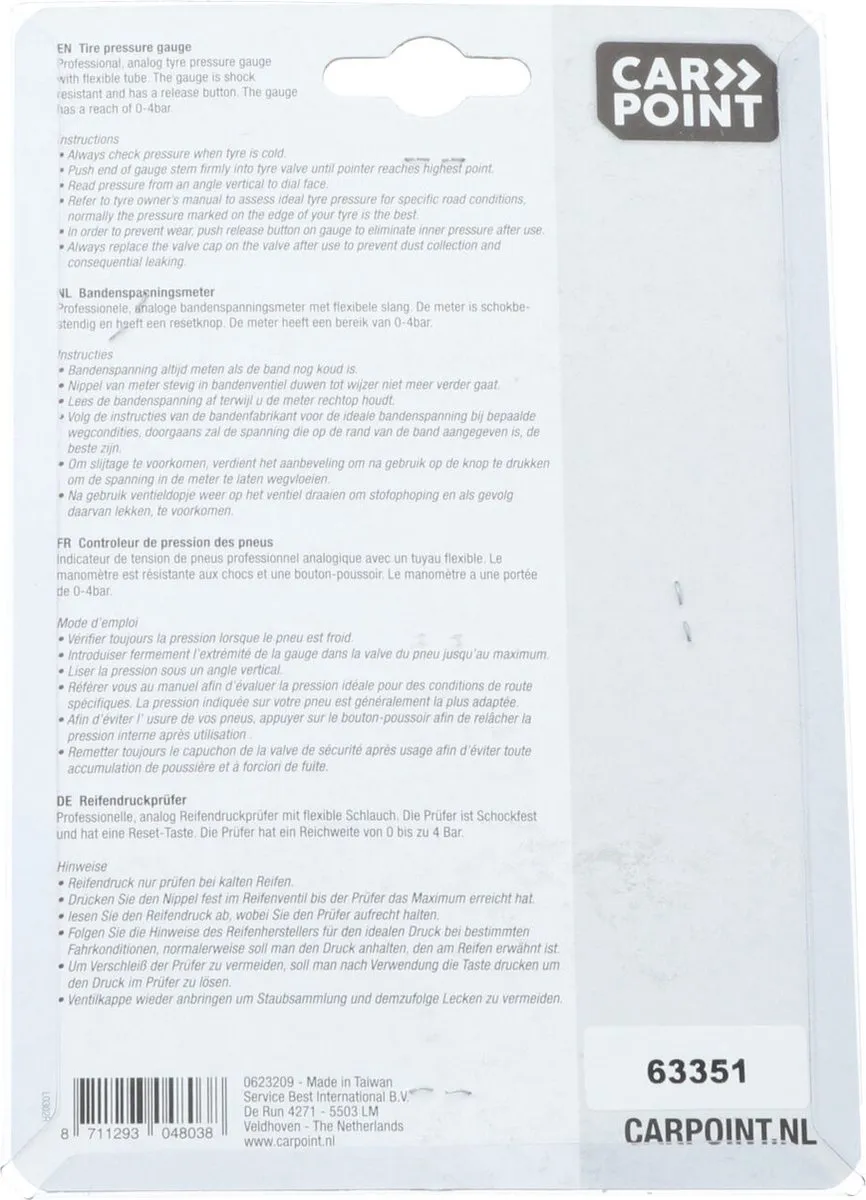 Carpoint Spanningsmeter 0-5 Bar - Zilver