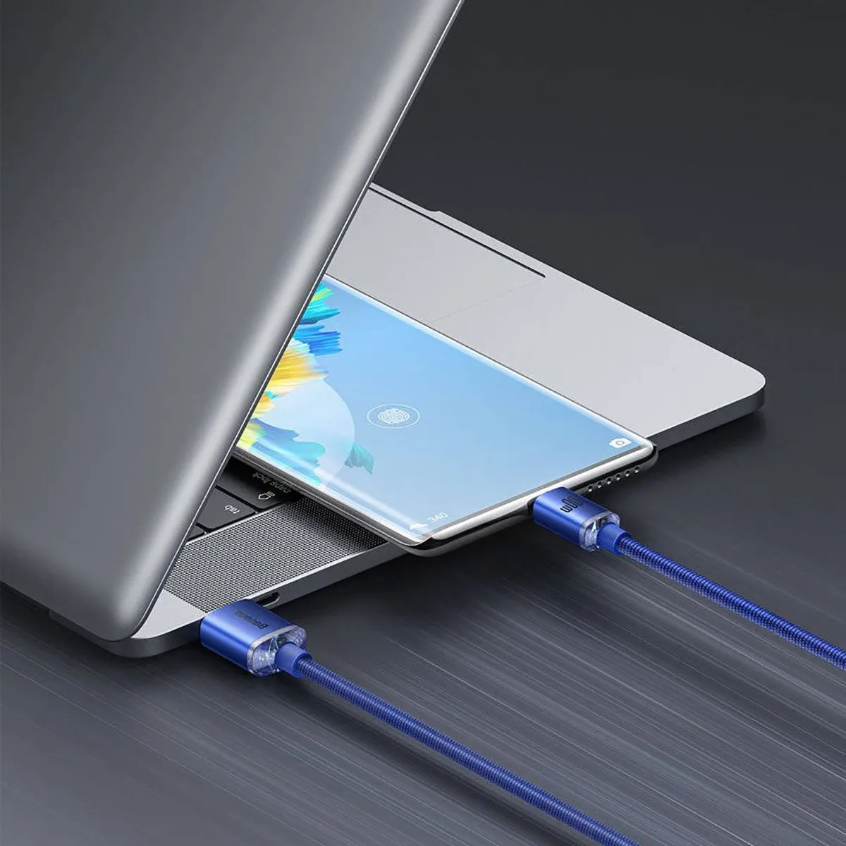 Baseus Crystal Shine CAJY000403 USB-C Kabel 100W 1.2m - Blauw