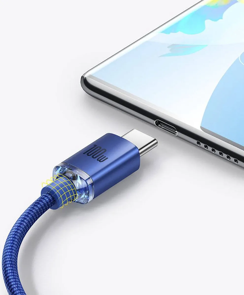 Baseus Crystal Shine CAJY000403 USB-C Kabel 100W 1.2m - Blauw