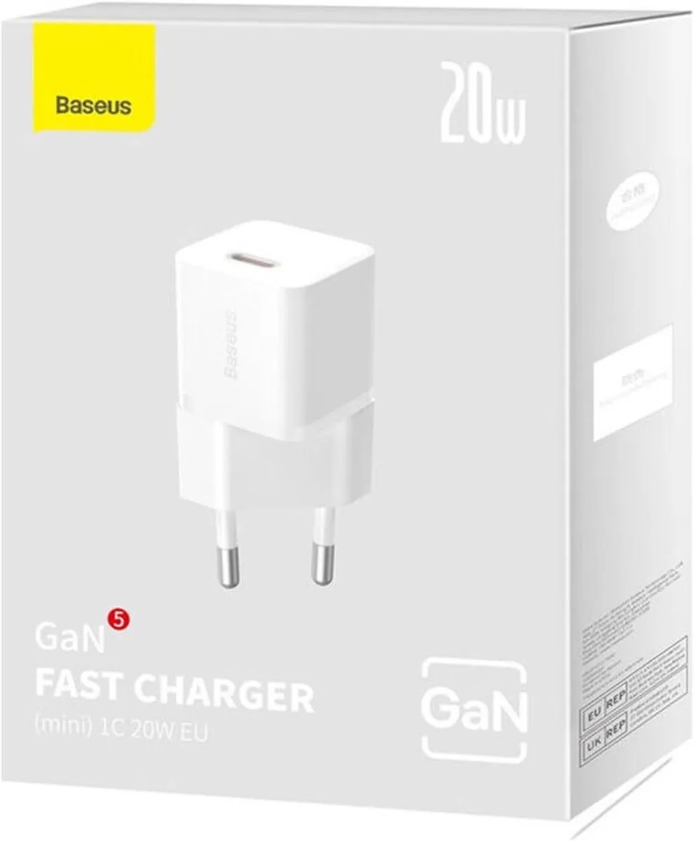 Baseus GaN5 CCGN050102 USB-C Oplader 20W - Wit