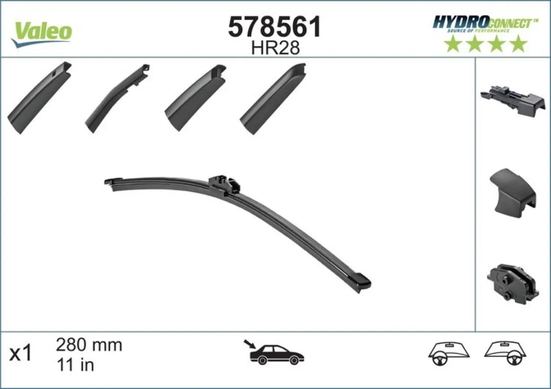 Valeo Hydroconnect HR28 Ruitenwisserblad Achter 28cm - Zwart