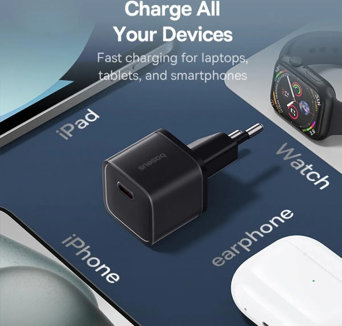 Baseus GaN5S USB-C Snellader 20W - Zwart