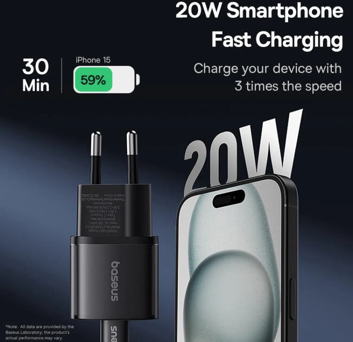 Baseus GaN5S USB-C Snellader 20W - Zwart