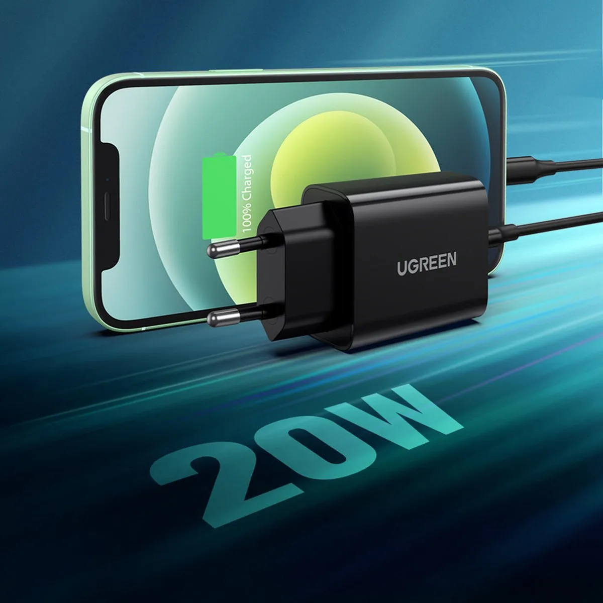 Ugreen USB Type C 20W Power Delivery Wandlader - Zwart