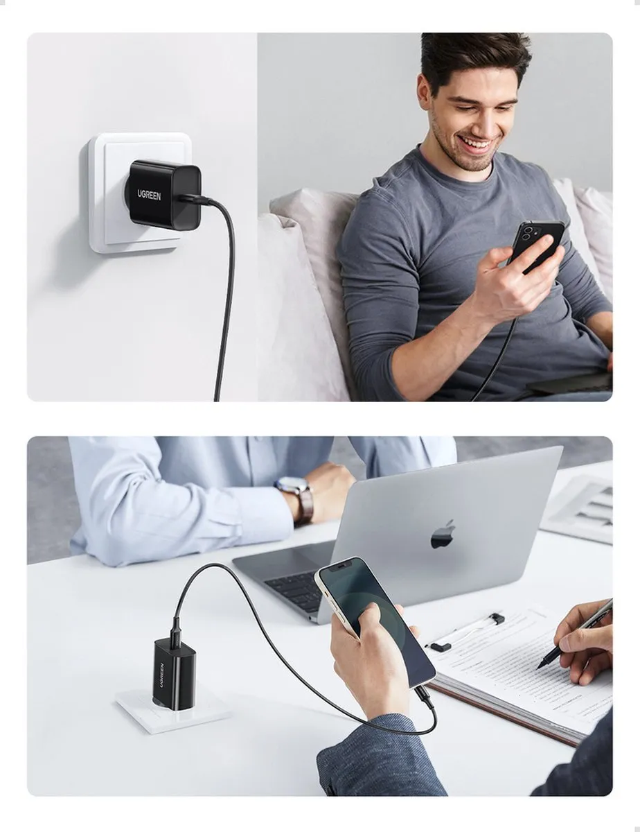Ugreen USB Type C 20W Power Delivery Wandlader - Zwart - afbeelding 6 van 6