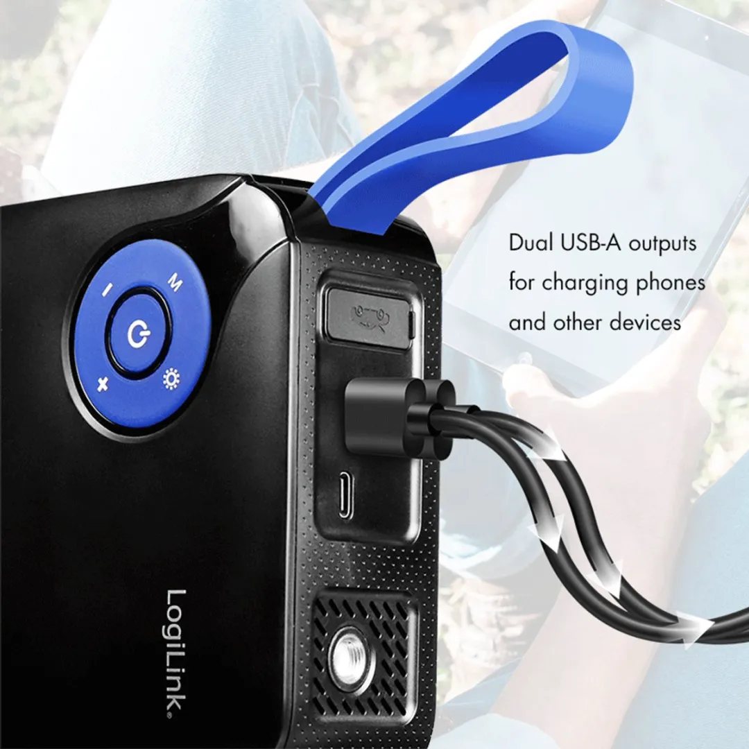 Logilink 4-in-1 Starthulp Powerbank Luchtpomp 7200mAh - 18W - Zwart