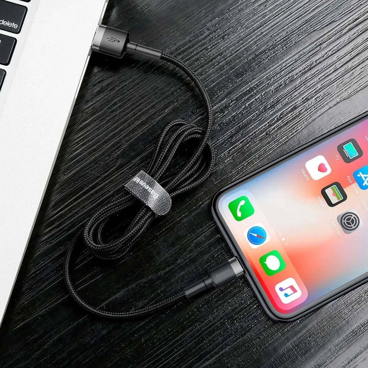 Baseus Geweven Nylon USB naar Lightning Kabel CALKLF-BG1 - 1M - Grijs
