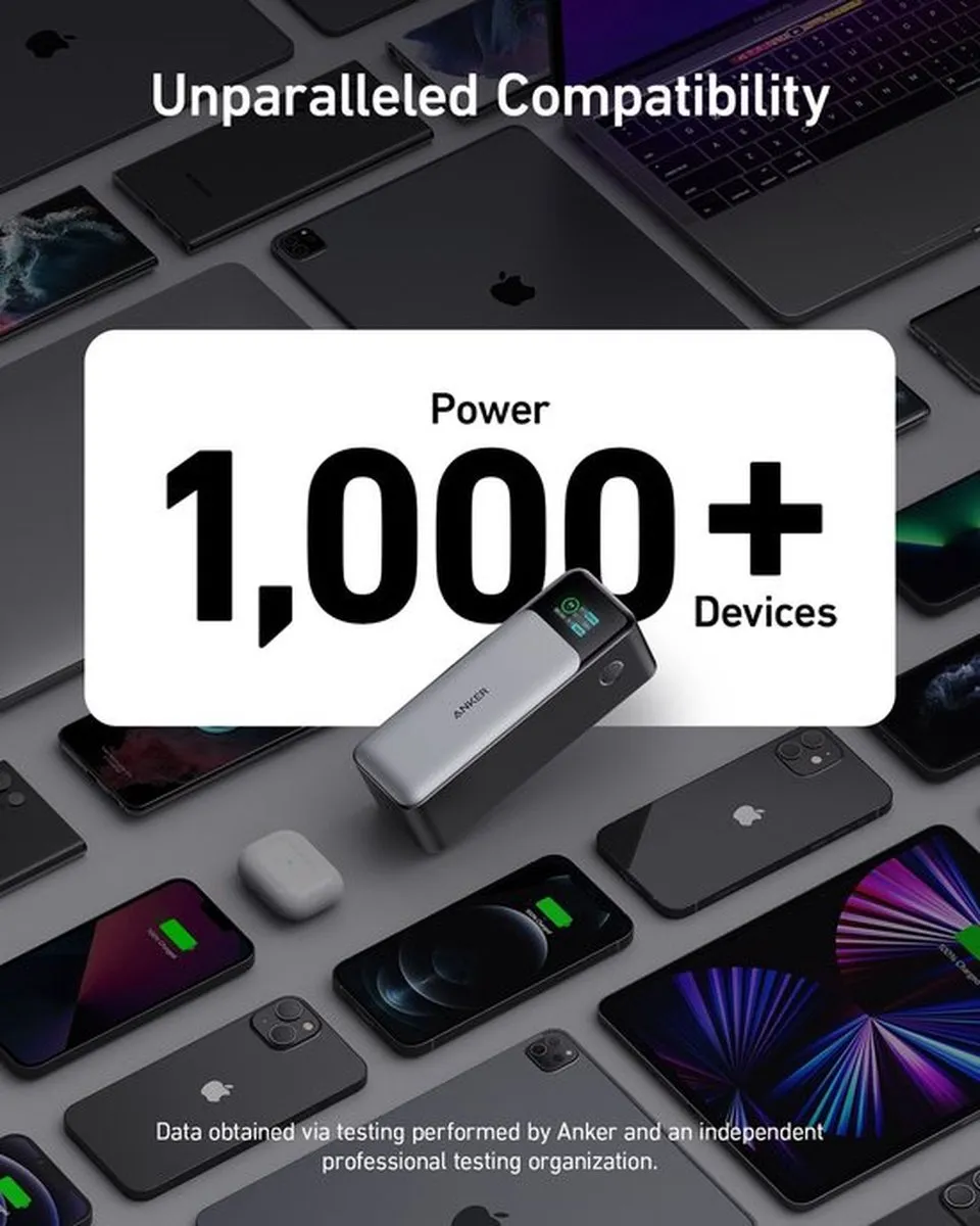 Anker 737 A1289011 PowerBank 24.000mAh + 100W USB-C Nano Adapter - 5x opladen - Zwart