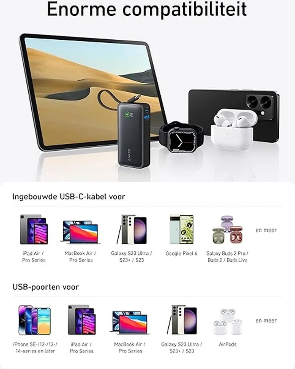 Anker BIO Bundel 10.000mAh - Powerbank 30W + USB-C Stroomadapter + Kabel 140W - afbeelding 6 van 6