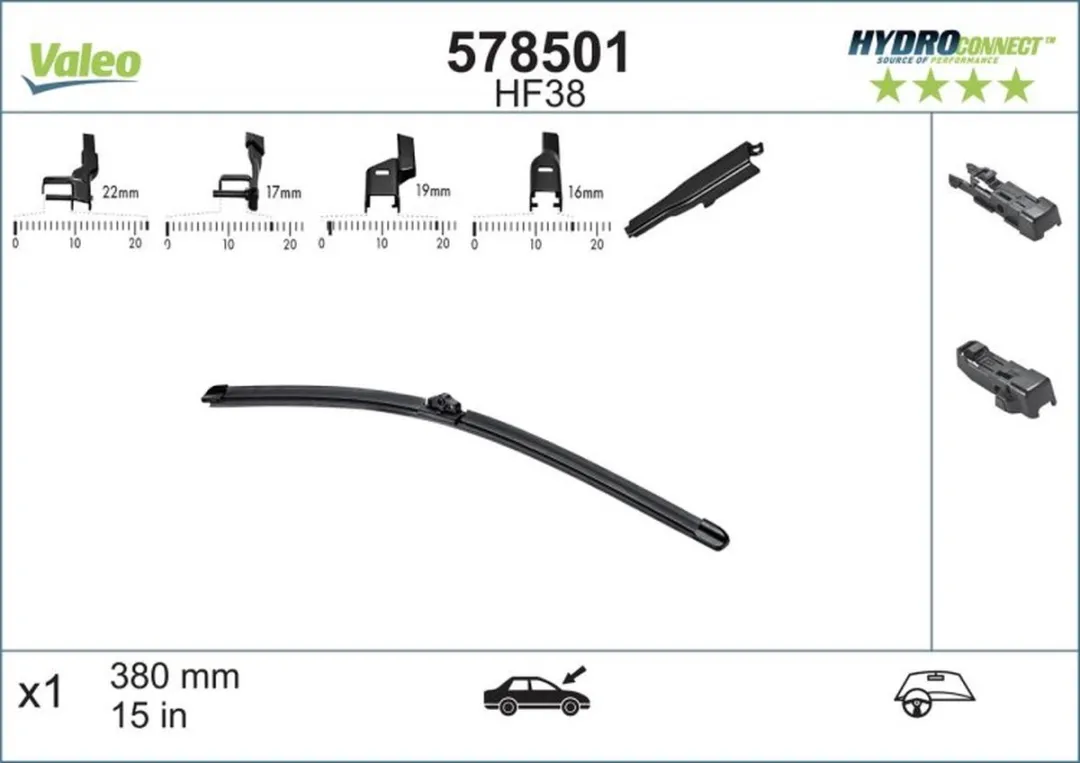Valeo Hydroconnect HF38 Ruitenwisserblad 38cm - Zwart