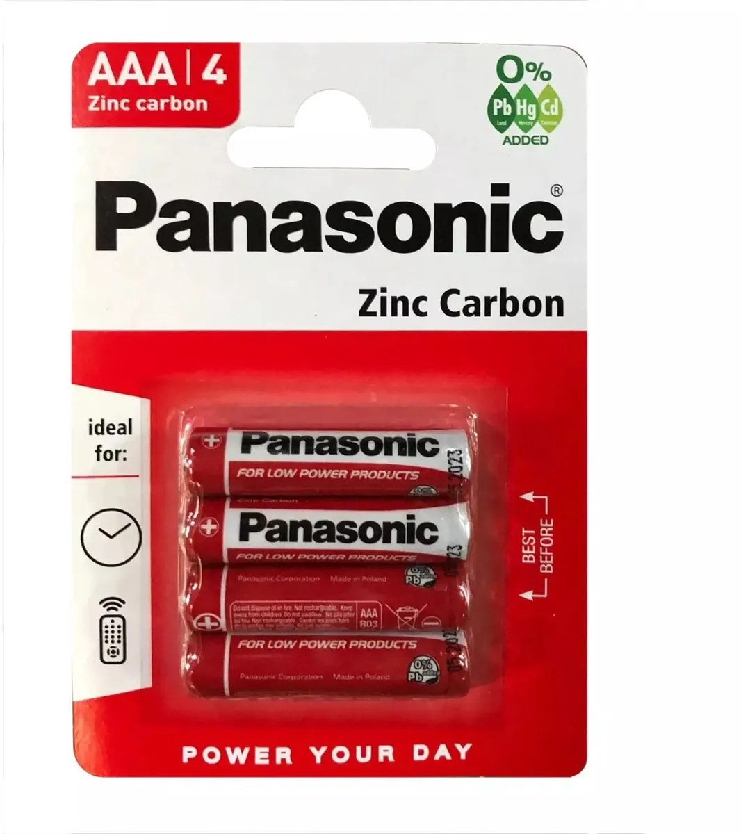 Panasonic R03RZ/4BP AAA Batterijen 450mAh - 4 Stuks