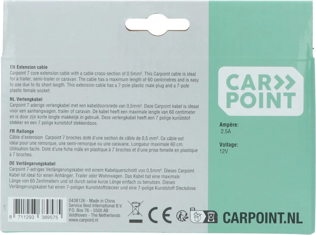 Carpoint Trailer Verlengkabel 7p - Zwart