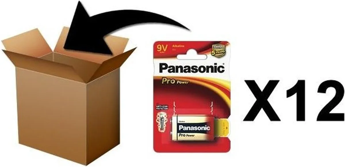 Panasonic 6LR61AD/B 9V Alkaline Wegwerpbatterij - 12 Stuks
