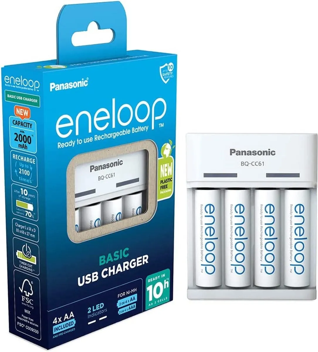 Panasonic Eneloop USB Oplader BQ-CC61 - AA/AAA 4x - Wit