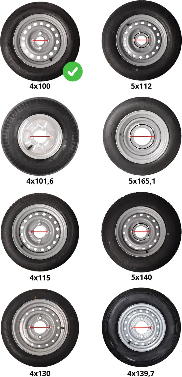 Compleet 10 inch Vredestein wiel - 5.00-10 band + velg - opel steek: 4x100 - 450 kg - 6PR - 60 mm naafdiameter